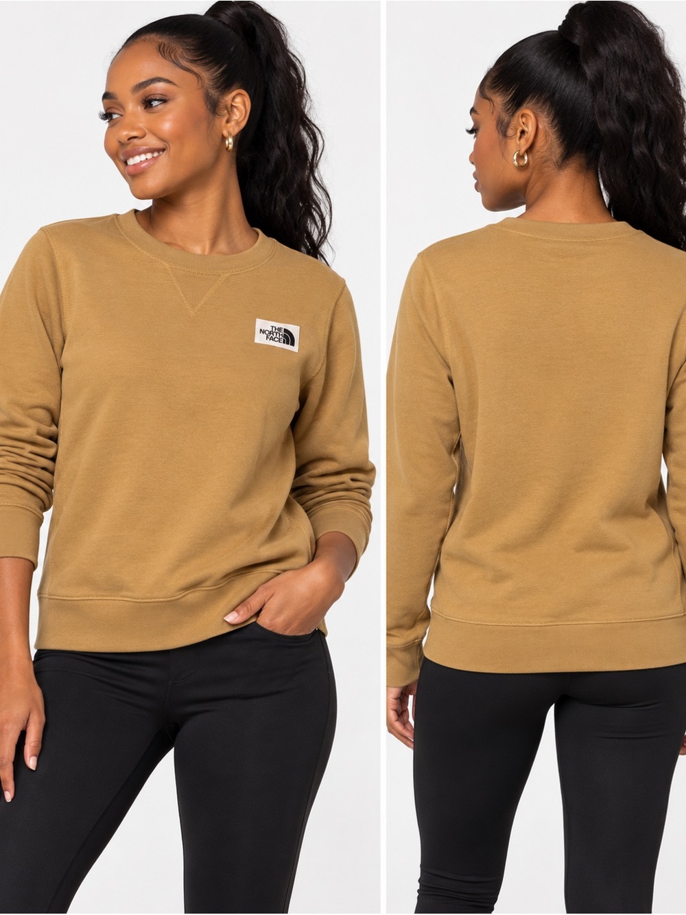 The North Face Women’s S Tan Crewneck Sweatshirt Logo Patch Outdoor Casual